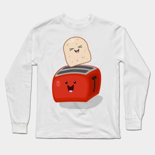 Cute kawaii toast and red toaster cartoon Long Sleeve T-Shirt